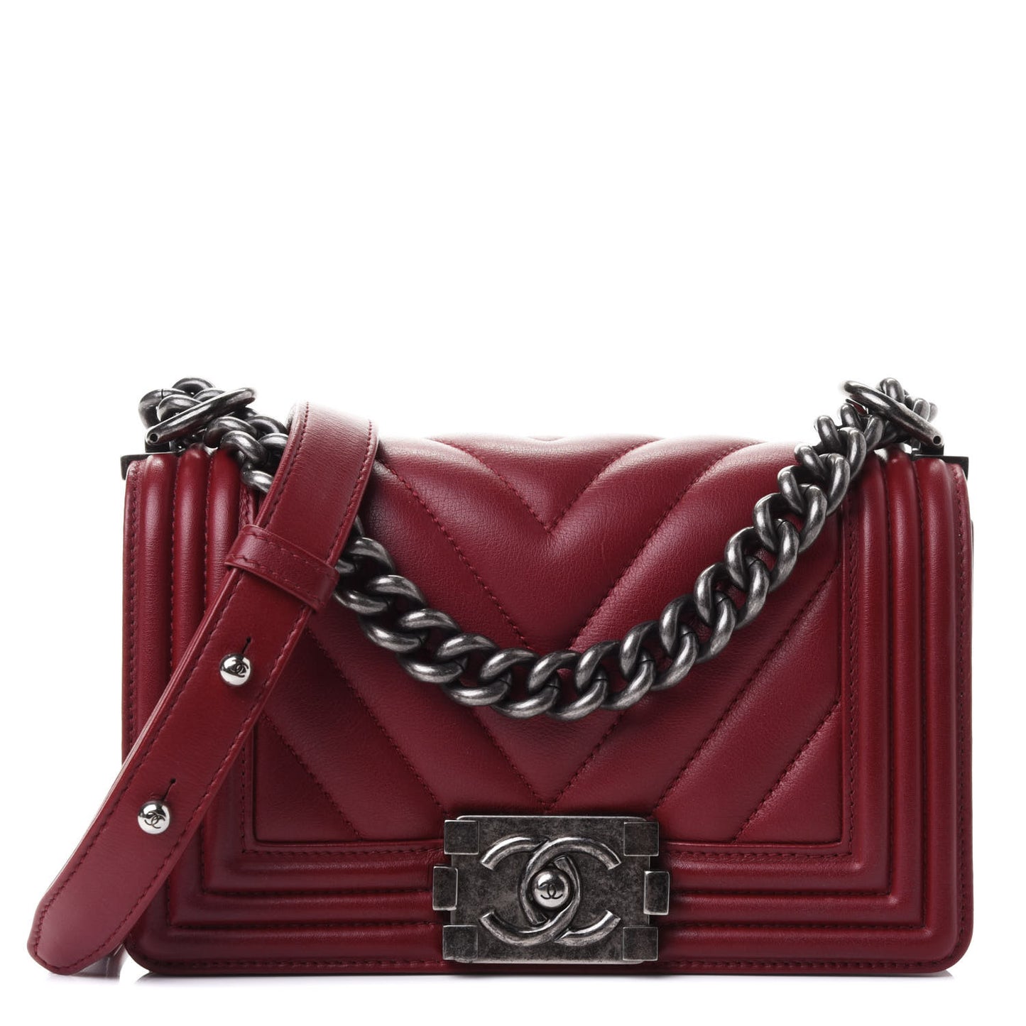 Calfskin Chevron Quilted Small Boy Flap Red