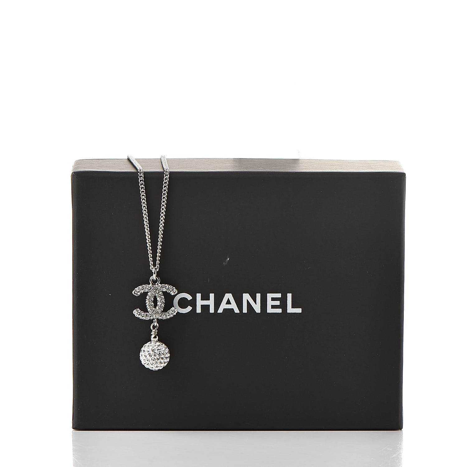 Chanel Crystal CC Ball Pendant Necklace Silver 6 of 6