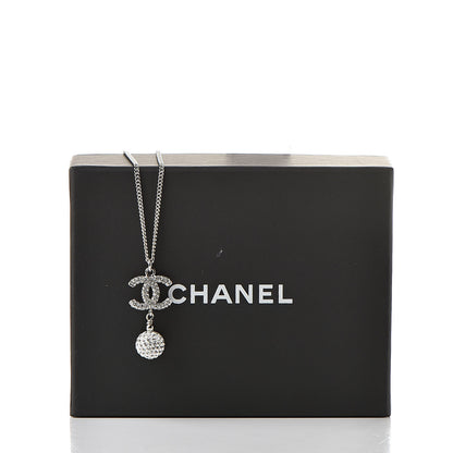 Chanel Crystal CC Ball Pendant Necklace Silver 6 of 6