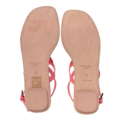 Prada Vernice Metal Triangle Logo Slingback Flat Thong Sandals 35 Petalo 5 of 8