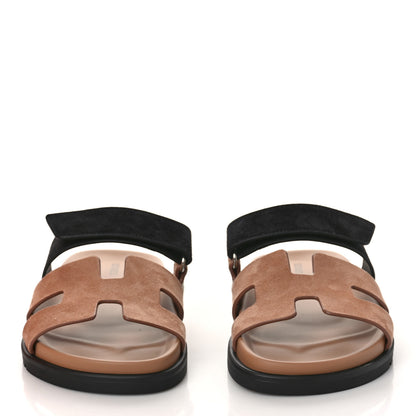 Hermes Suede Goatskin Womens Chypre Sandals 37 Rose Perle Black 2 of 10