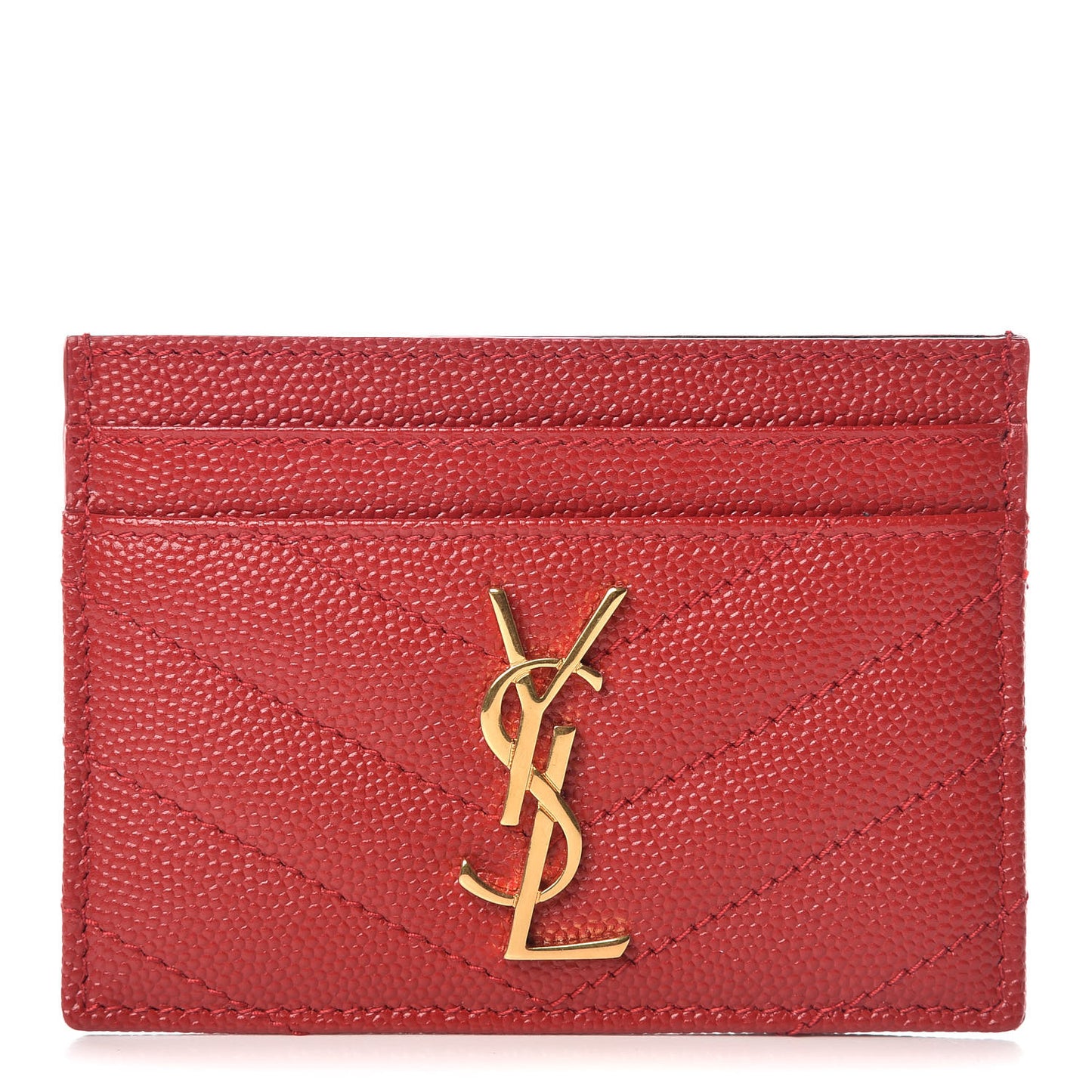 Grain De Poudre Matelasse Chevron Monogram Credit Card Case New Red