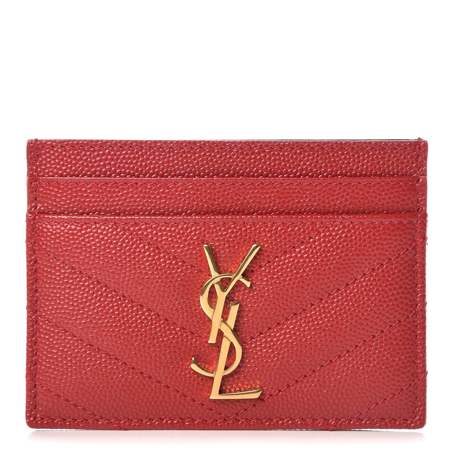 Saint Laurent Grain De Poudre Matelasse Chevron Monogram Credit Card Case New Red 1 of 10