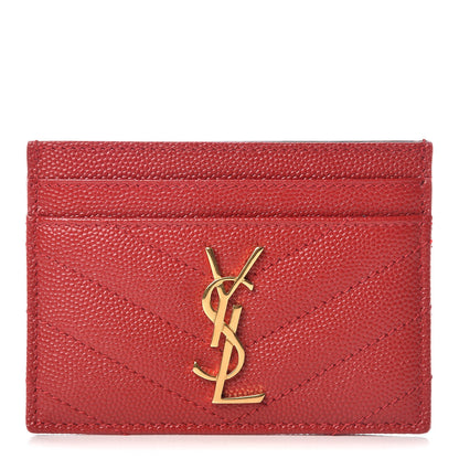 Saint Laurent Grain De Poudre Matelasse Chevron Monogram Credit Card Case New Red 1 of 10