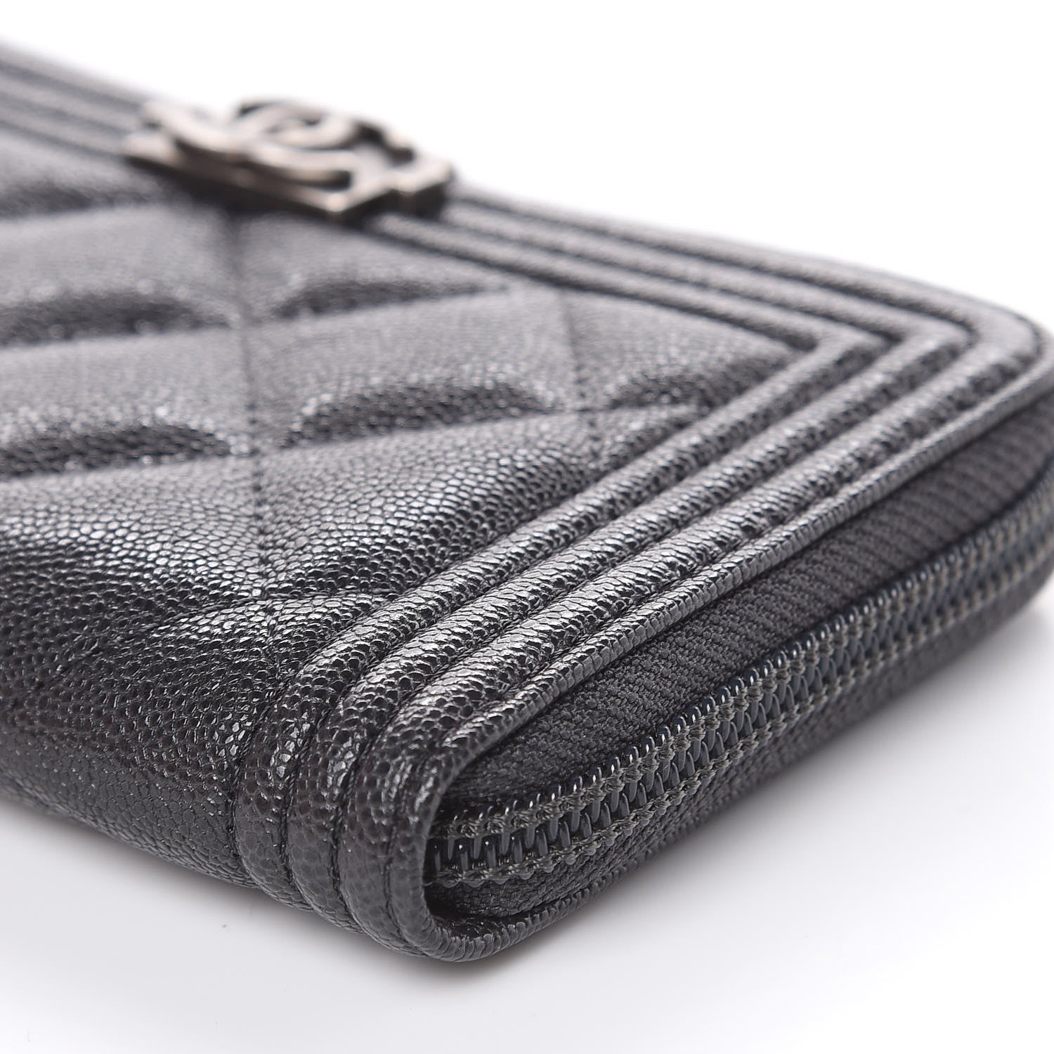 Chanel Caviar Quilted Small Boy Zip Around Wallet Grey 10 of 10