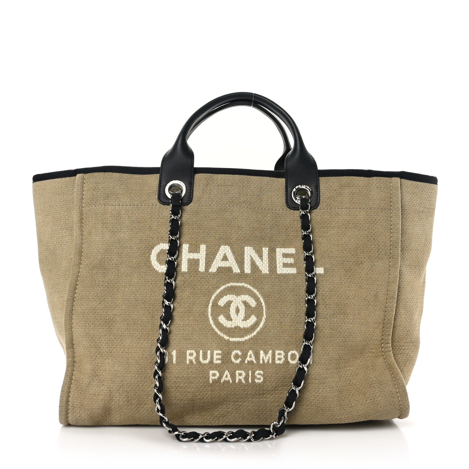 Chanel Canvas Medium Deauville Tote Beige Black 1 of 9