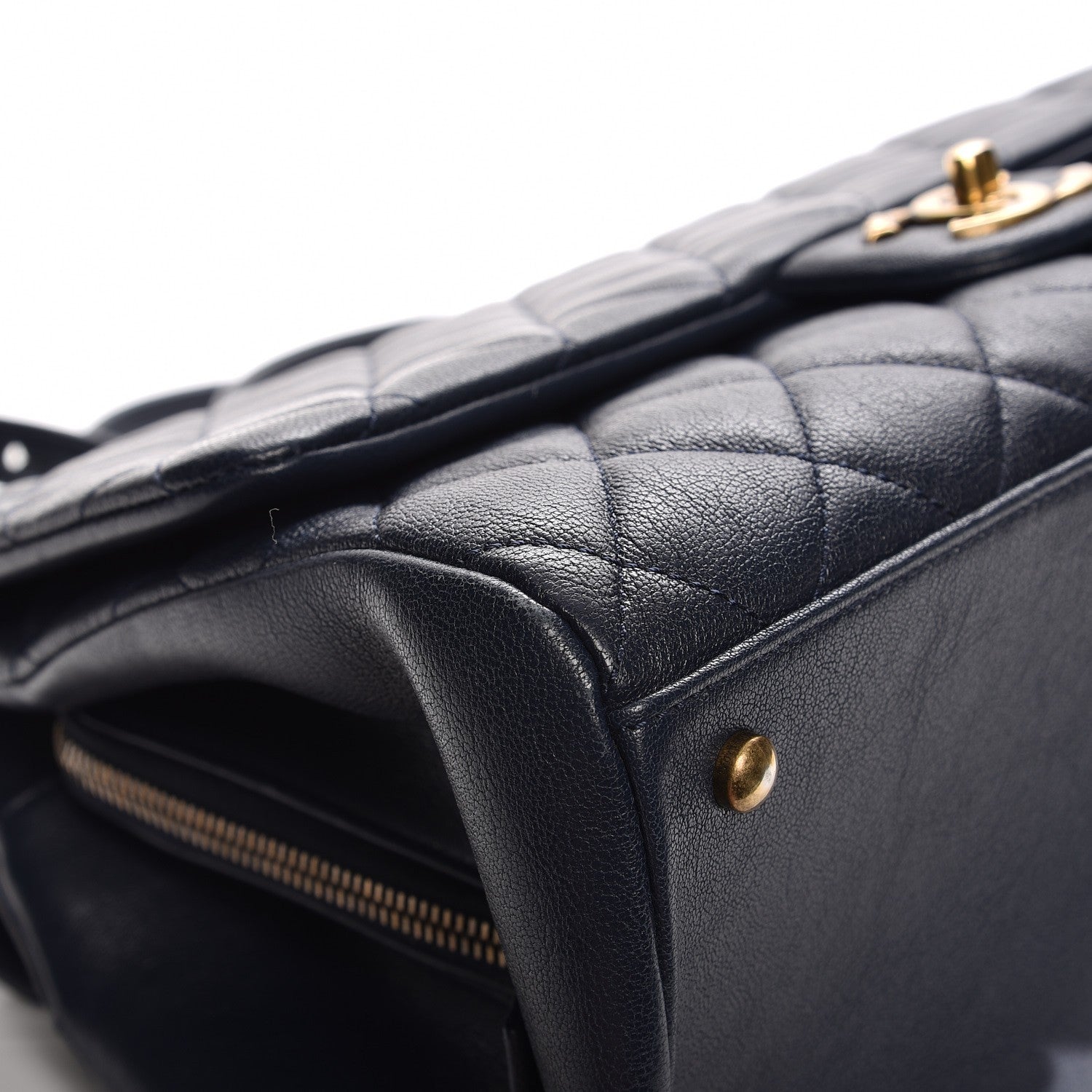 Chanel Shiny Sheepskin Quilted Large Trapezio Flap Navy 8 of 10