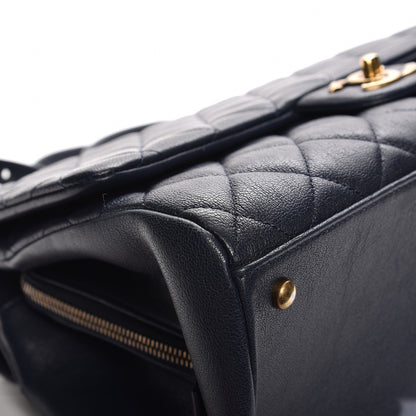 Chanel Shiny Sheepskin Quilted Large Trapezio Flap Navy 8 of 10