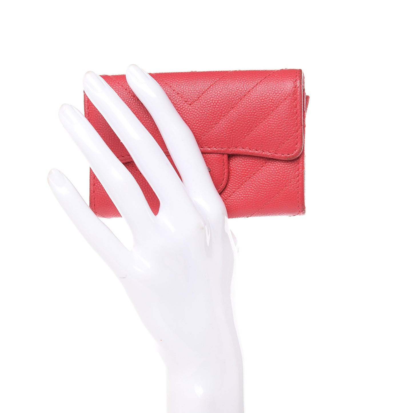 Caviar Chevron Quilted Flap Card Holder Red