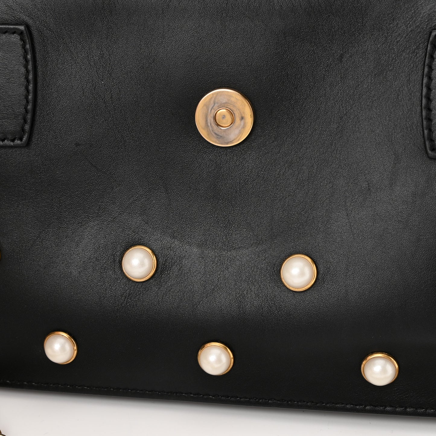 Nappa Pearl Studded Mini Queen Margaret Broadway Shoulder Bag Black