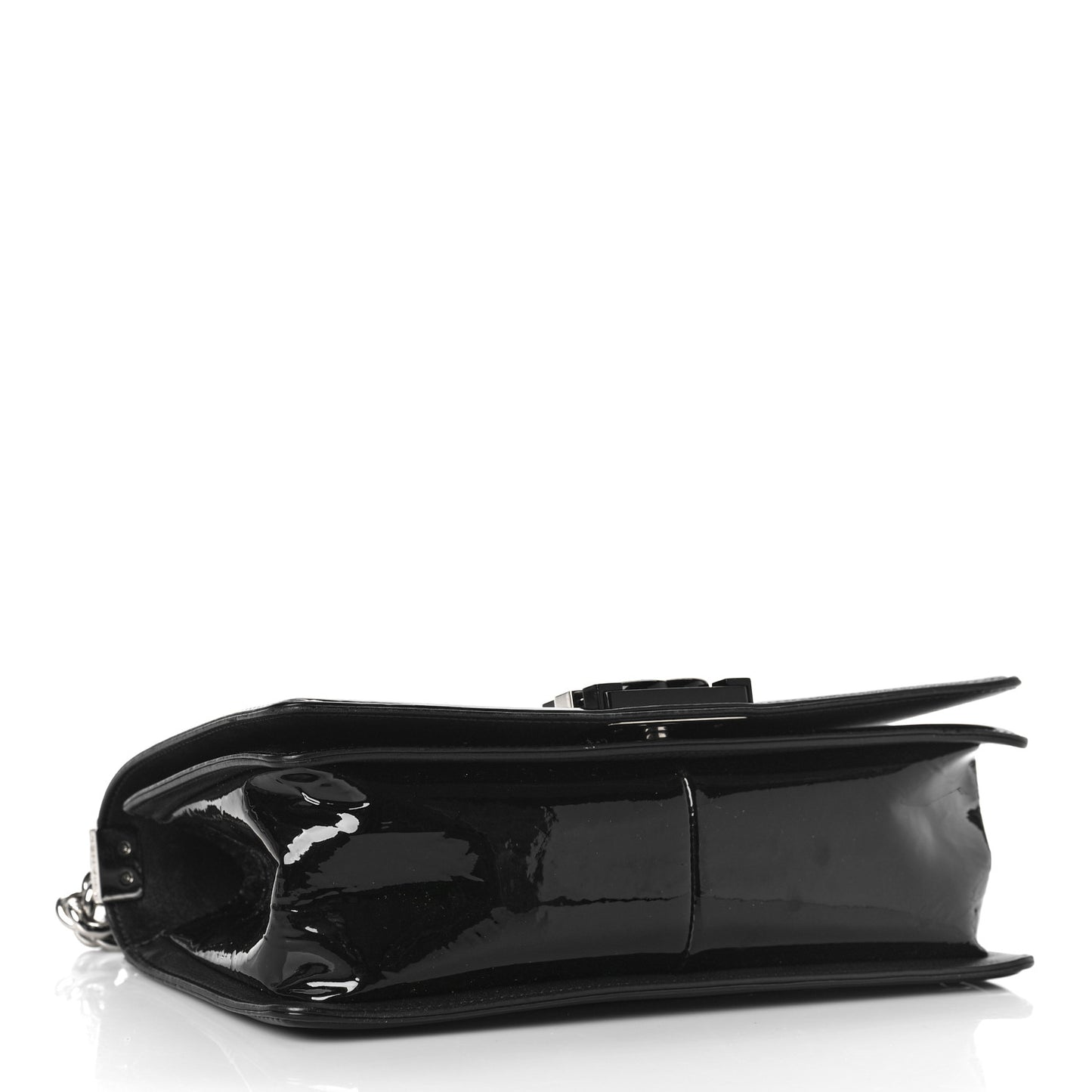 Patent Calfskin Quilted Medium Plexiglass Boy Flap Black