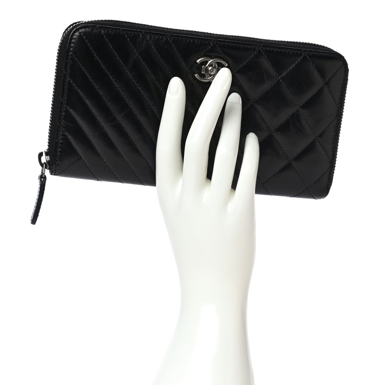 Chanel Glazed Calfskin Quilted Small Coco Boy Zip Around Wallet Black 2 of 12