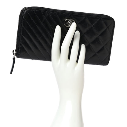 Chanel Glazed Calfskin Quilted Small Coco Boy Zip Around Wallet Black 2 of 12