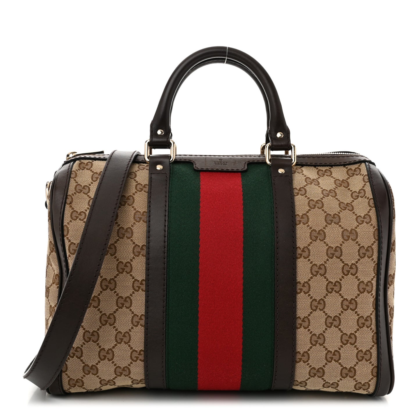 Monogram Selleria Calfskin Vintage Web Medium Boston Beige Ebony Cocoa