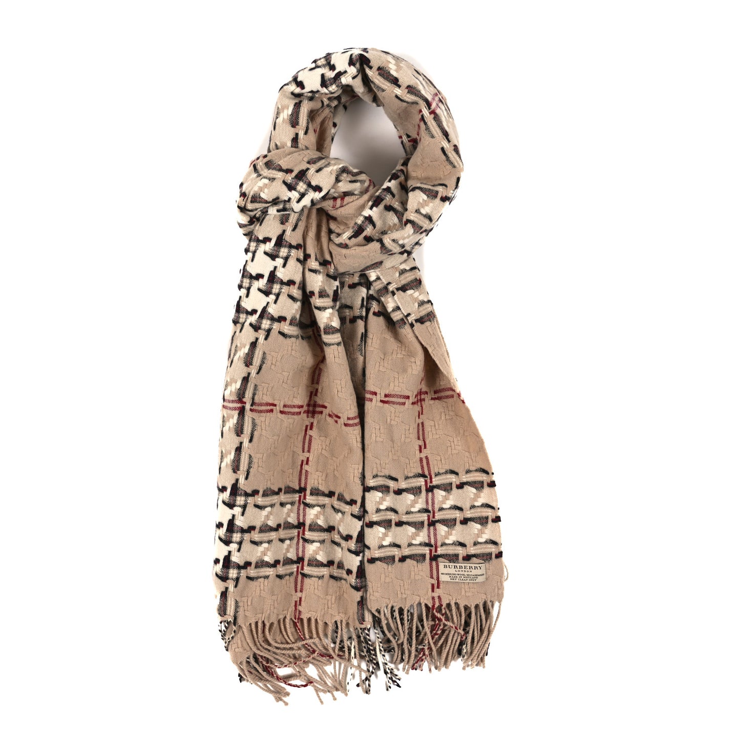 Merino Wool Cashmere Check Scarf Beige