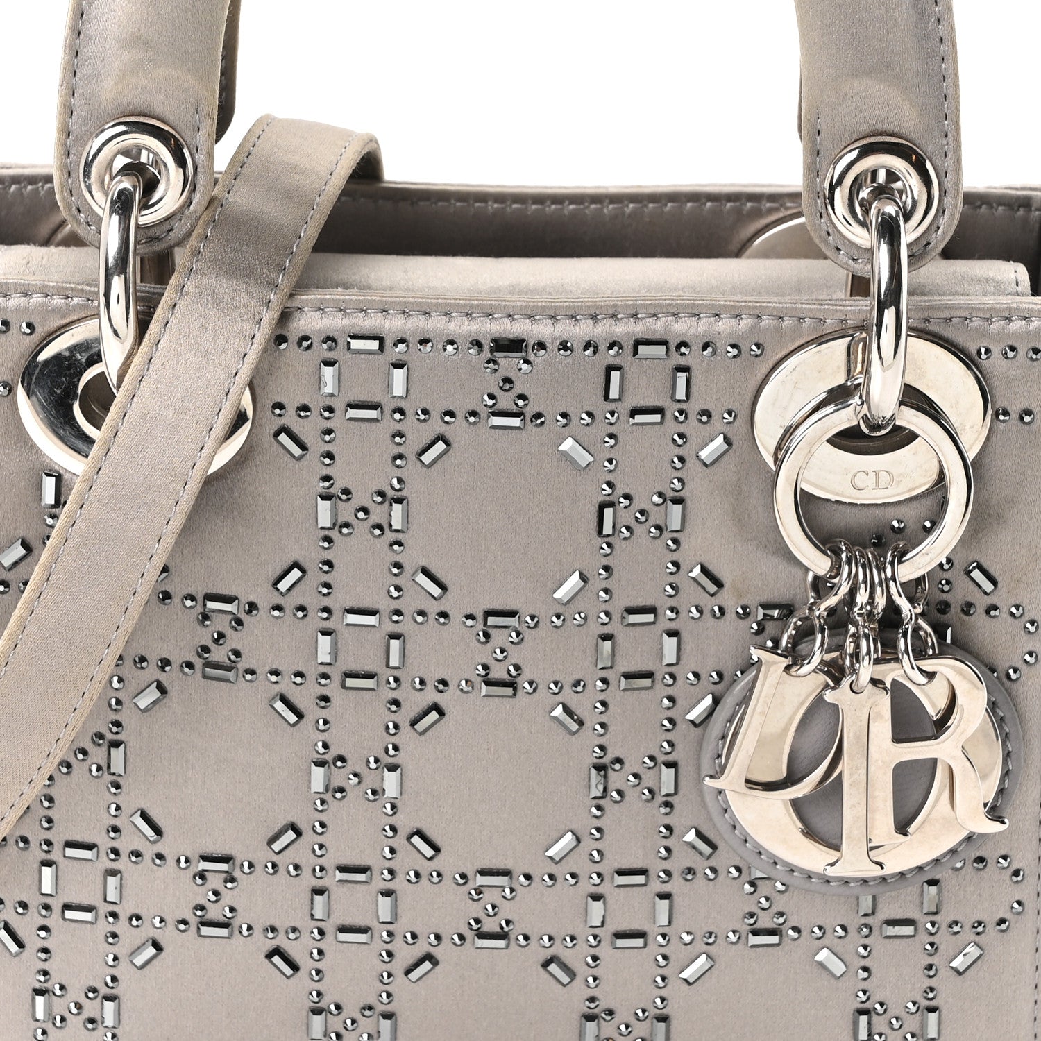 Christian Dior レディディオール　ケース　グレー Christian Dior Satin Crystal Cannage Mini Lady Dior Gray 1887137