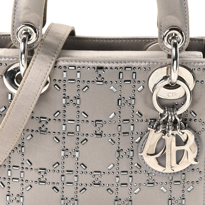 Christian Dior Satin Crystal Cannage Mini Lady Dior Gray 7 of 10