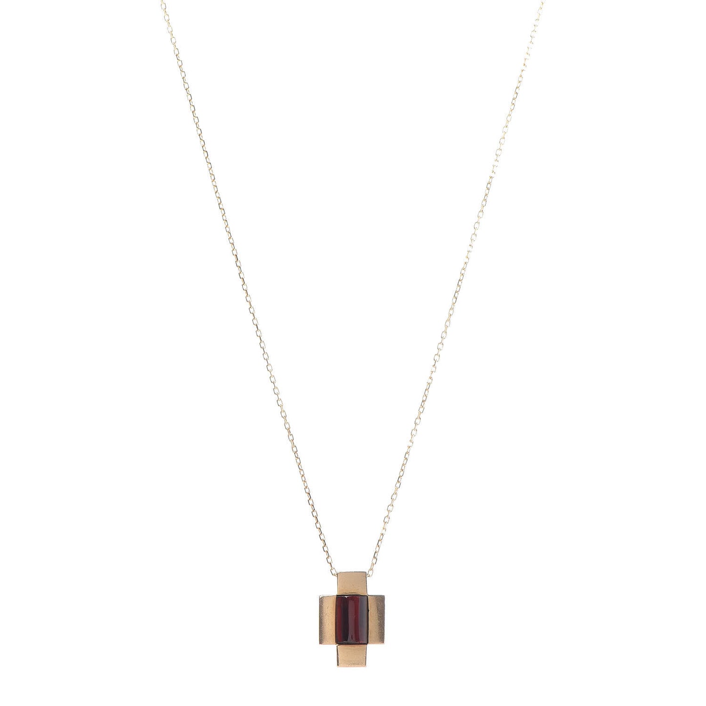 18K Yellow Gold Garnet Crucifix Pendant Necklace