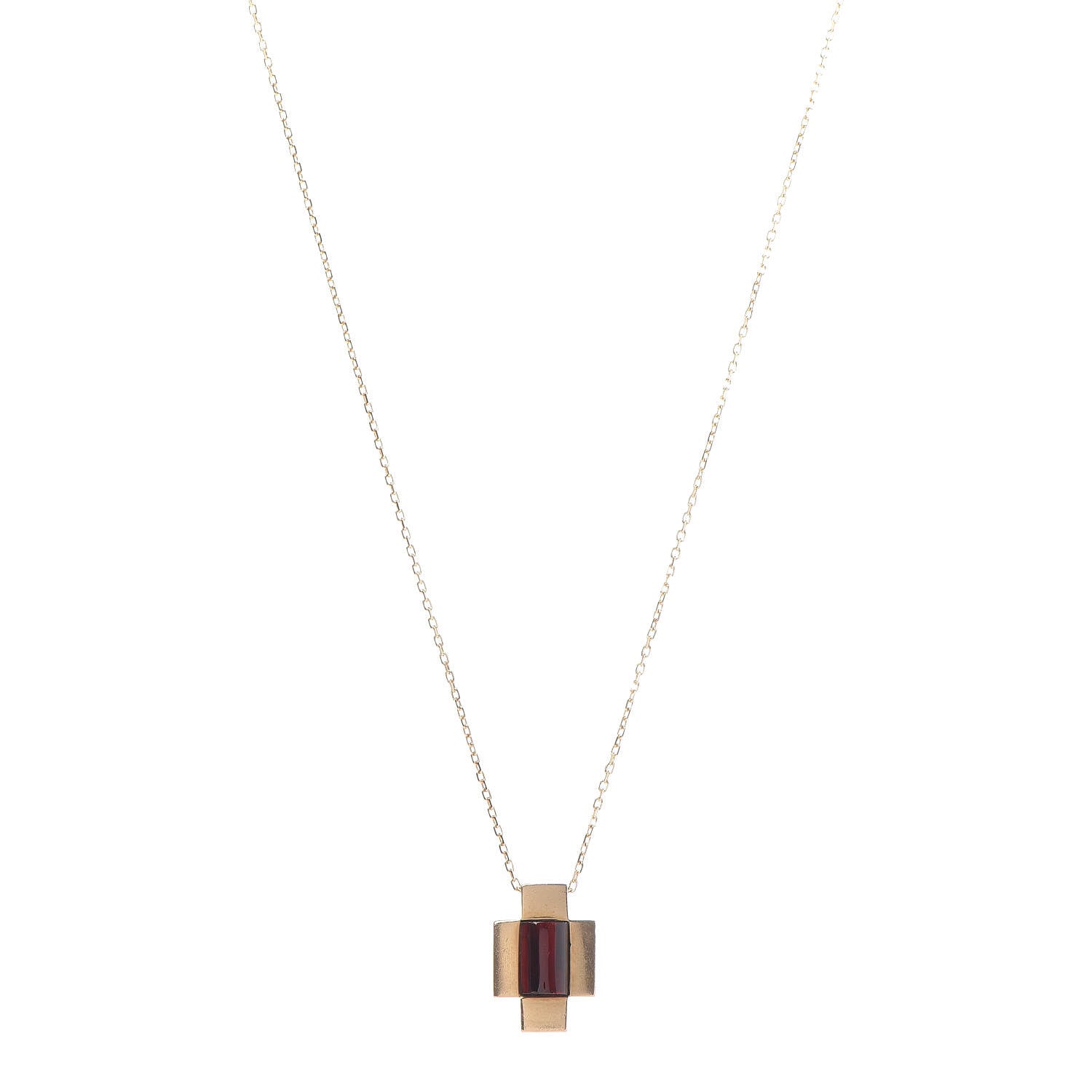 Gucci 18K Yellow Gold Garnet Crucifix Pendant Necklace 1 of 7