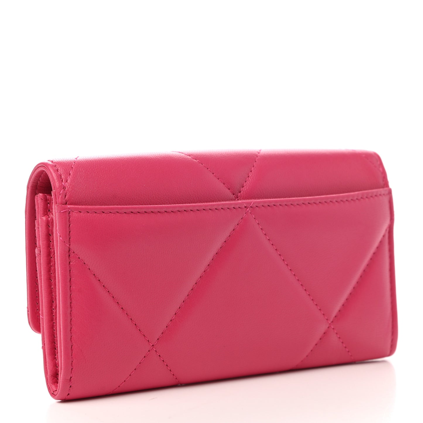 Shiny Goatskin Quilted Chanel 19 Flap Wallet Dark Pink