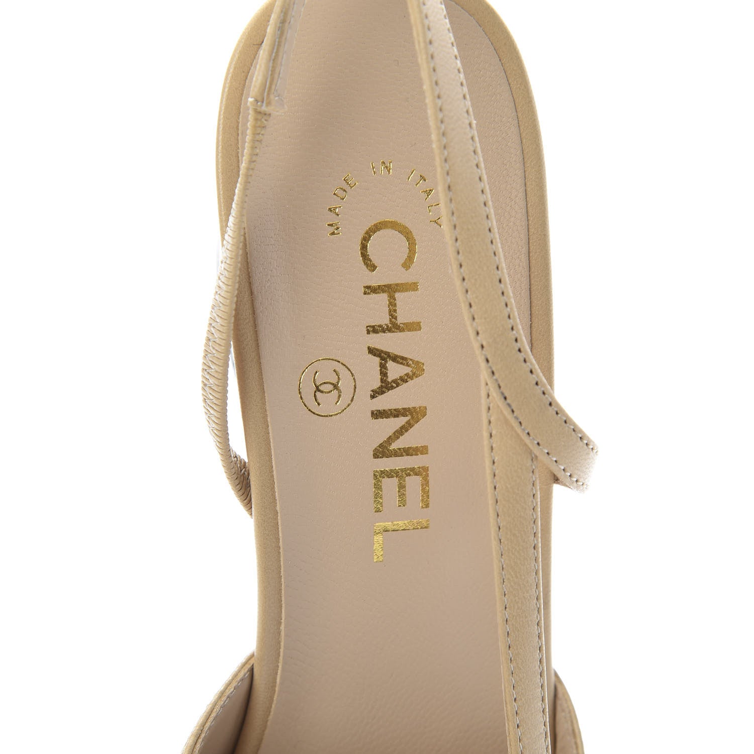 Chanel Goatskin Grosgrain Cap Toe CC Slingback Pumps 39.5 Beige Black 7 of 9