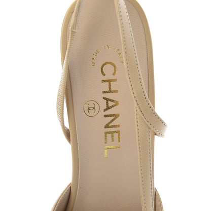 Chanel Goatskin Grosgrain Cap Toe CC Slingback Pumps 39.5 Beige Black 7 of 9