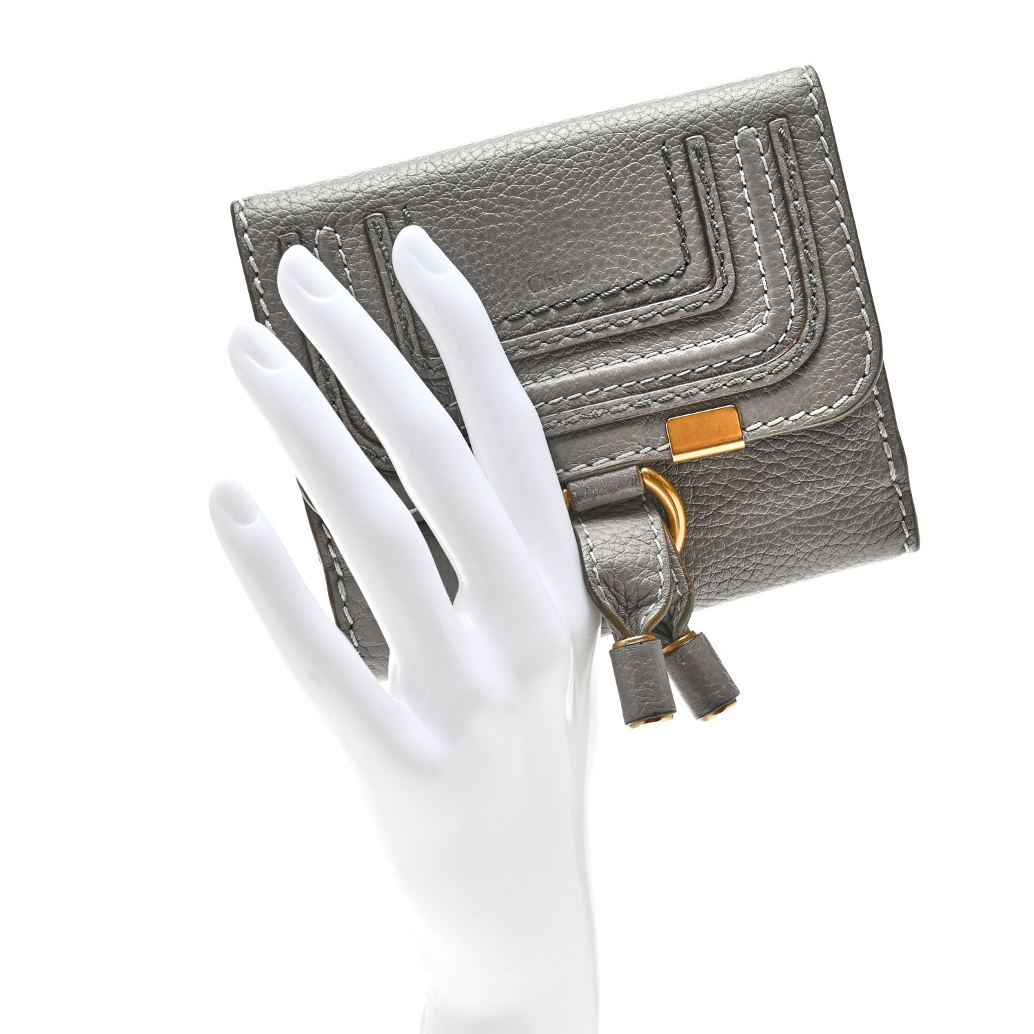 Chloe Grained Calfskin Marcie Square Wallet Cashmere Grey 2 of 9