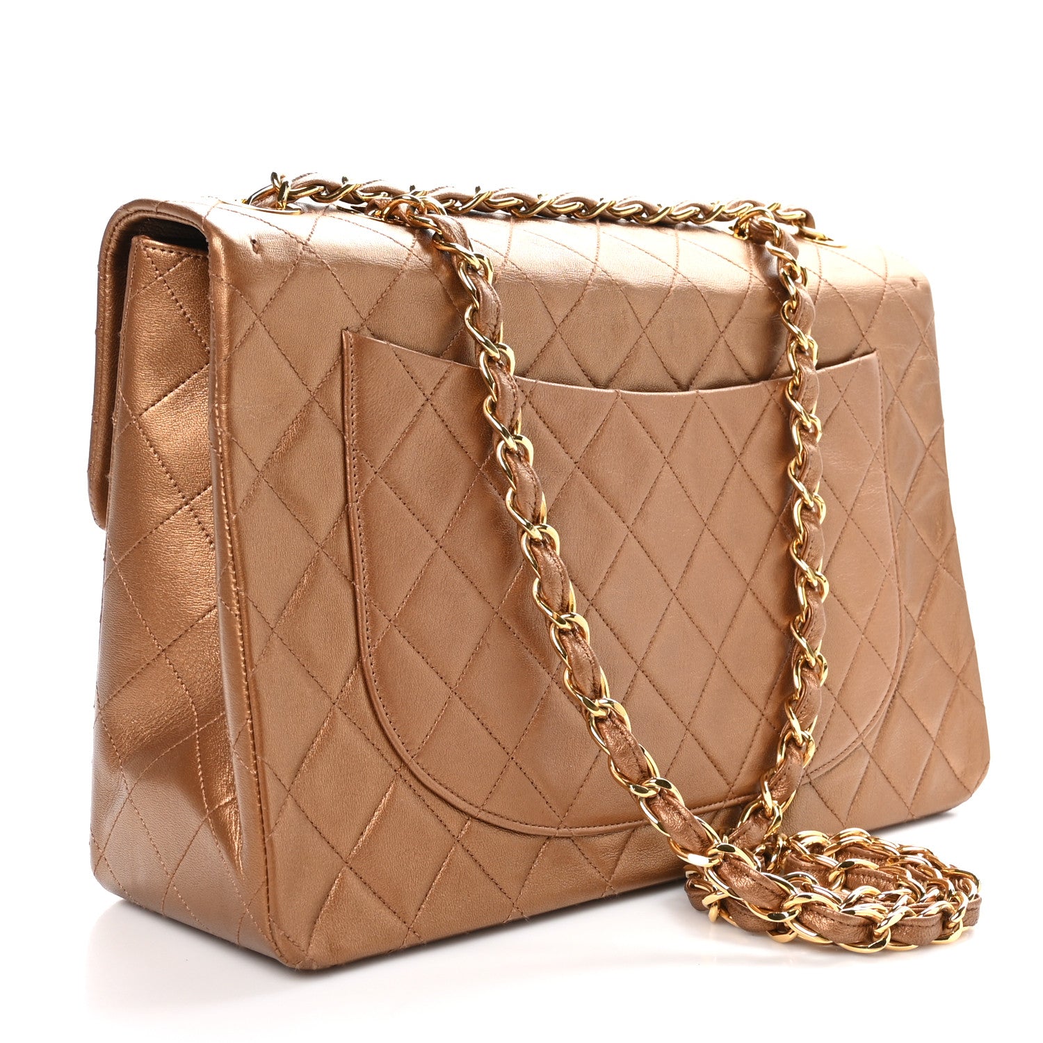 Chanel Metallic Lambskin Quilted XL Jumbo Single Flap Bronze 3 of 11