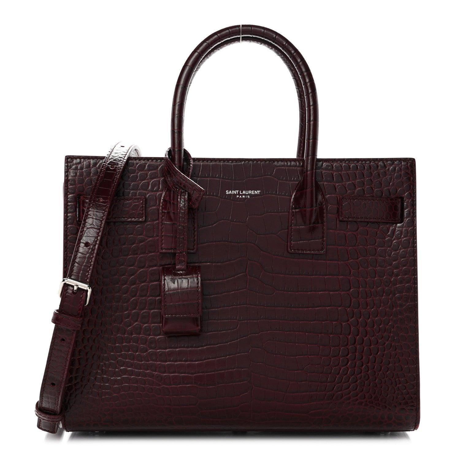 Saint Laurent Calfskin Crocodile Embossed Baby Sac De Jour Bordeaux 1 of 13