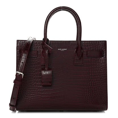Saint Laurent Calfskin Crocodile Embossed Baby Sac De Jour Bordeaux 1 of 13