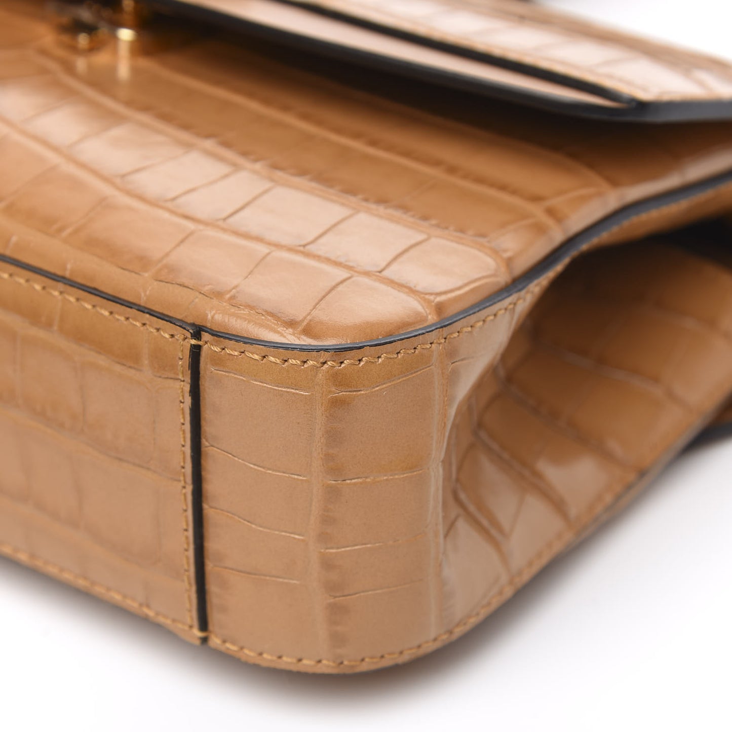 Calfskin Crocodile Embossed Small C Double Carry Autumnal Brown