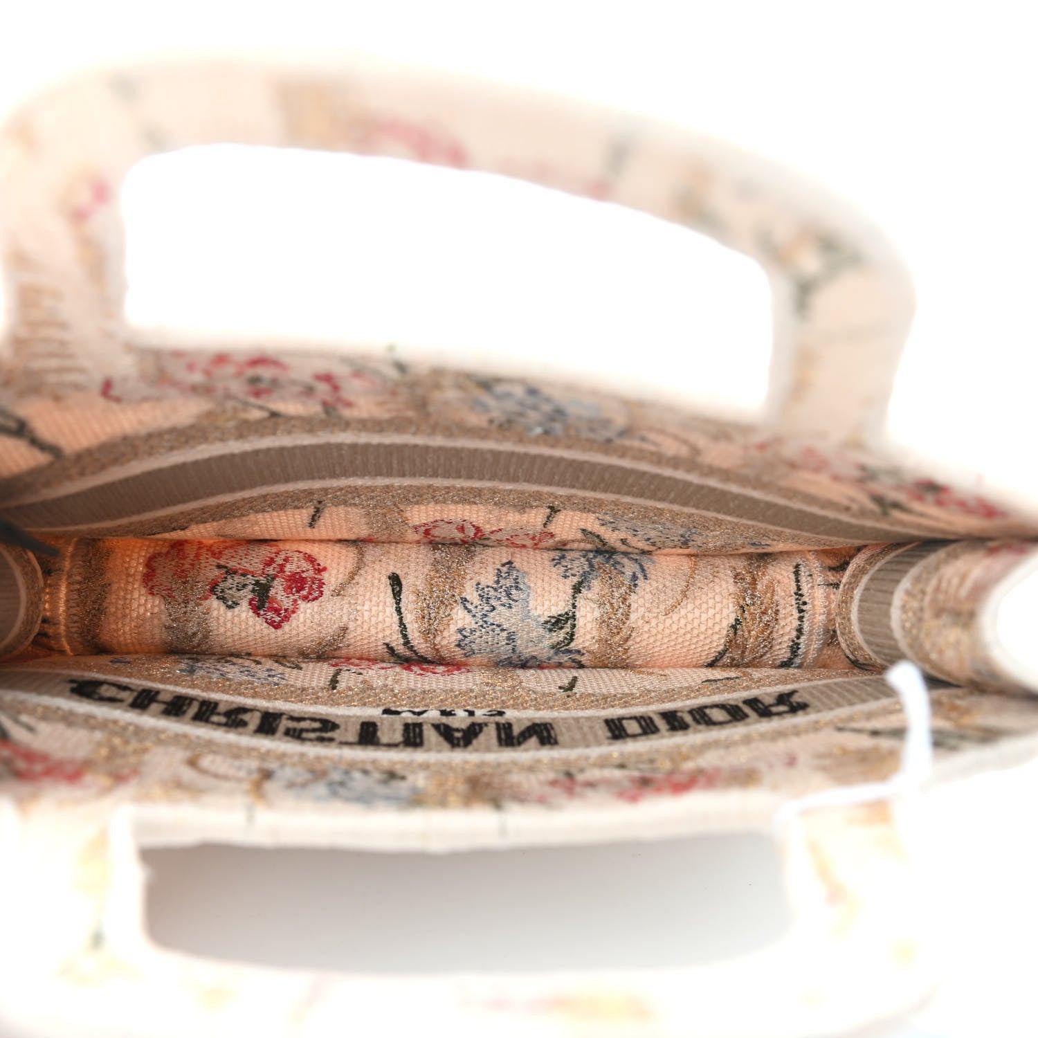Christian Dior Canvas Embroidered Hibiscus Printed Mini Book Tote Beige Multicolor 5 of 9