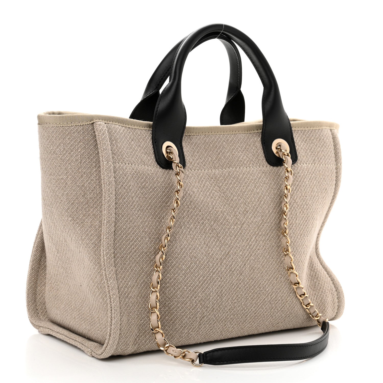 Chanel Mixed Fibers Small Deauville Tote Beige Black 4 of 11