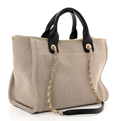 Chanel Mixed Fibers Small Deauville Tote Beige Black 4 of 11