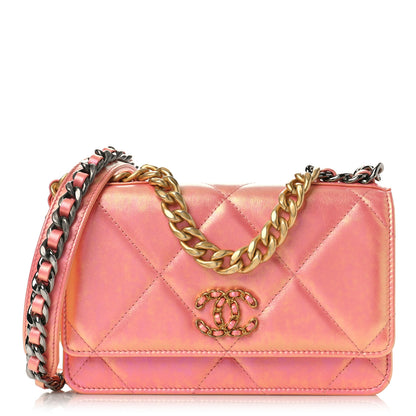 Chanel Iridescent Calfskin Quilted Chanel 19 Wallet On Chain WOC Pink 1 of 10