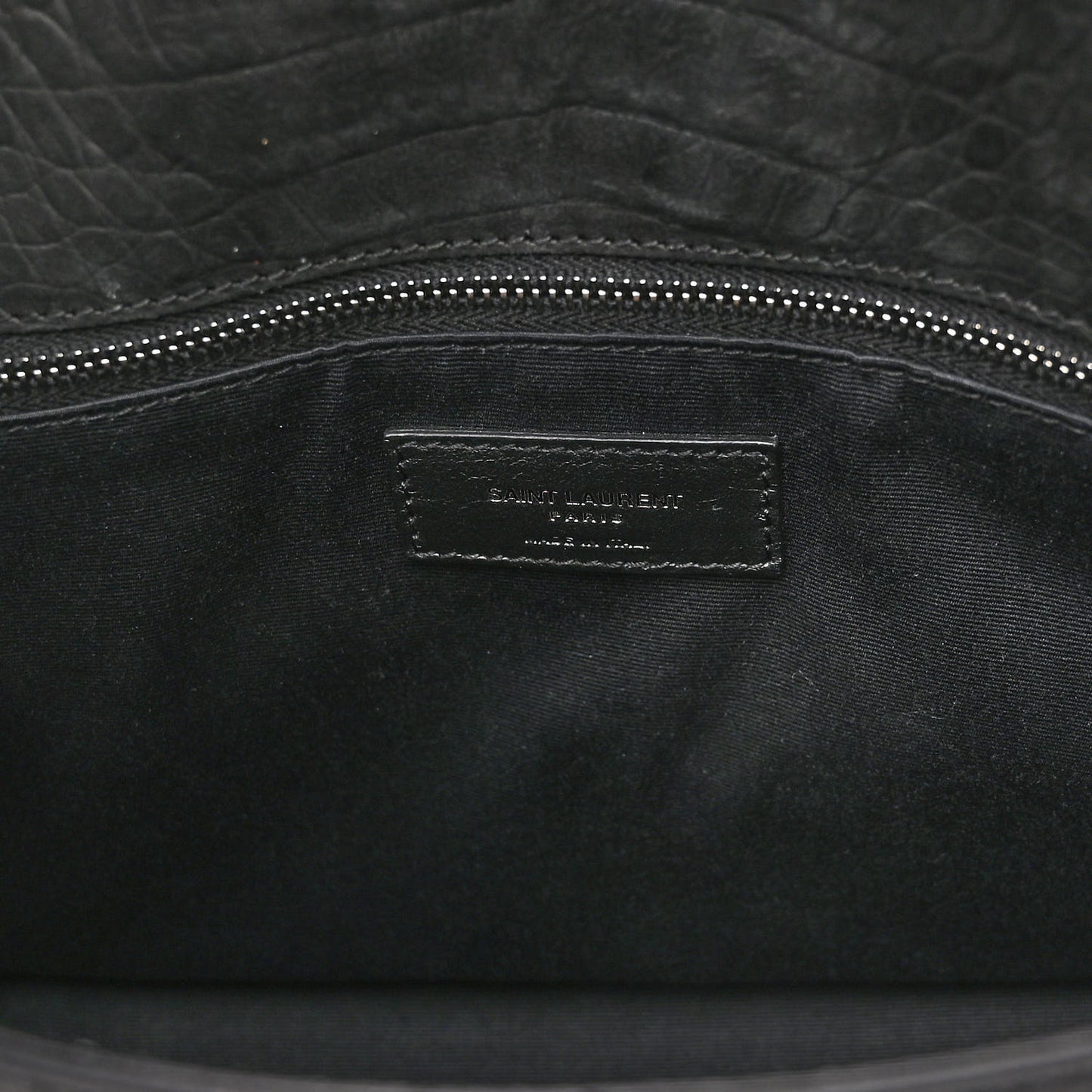 Nubuck Crocodile Embossed Monogram Medium Niki Chain Satchel Black