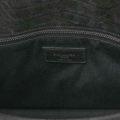 Saint Laurent Nubuck Crocodile Embossed Monogram Medium Niki Chain Satchel Black 6 of 10