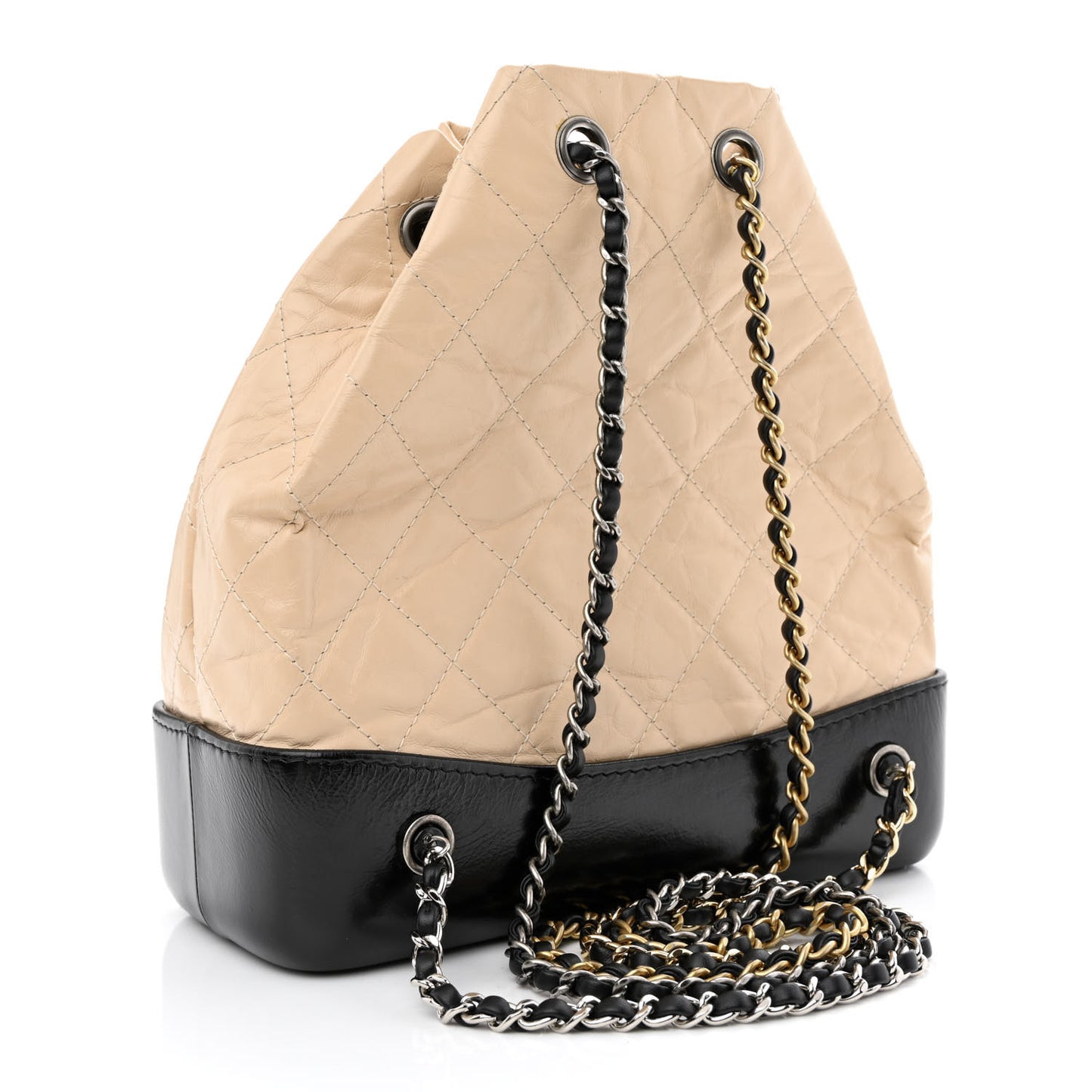 Aged Calfskin Quilted Small Gabrielle Backpack Beige Black