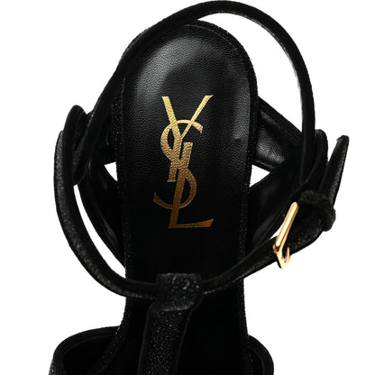 Saint Laurent Glitter Effect Calfskin Tribute 75 Platform Sandals 35 Black 6 of 10