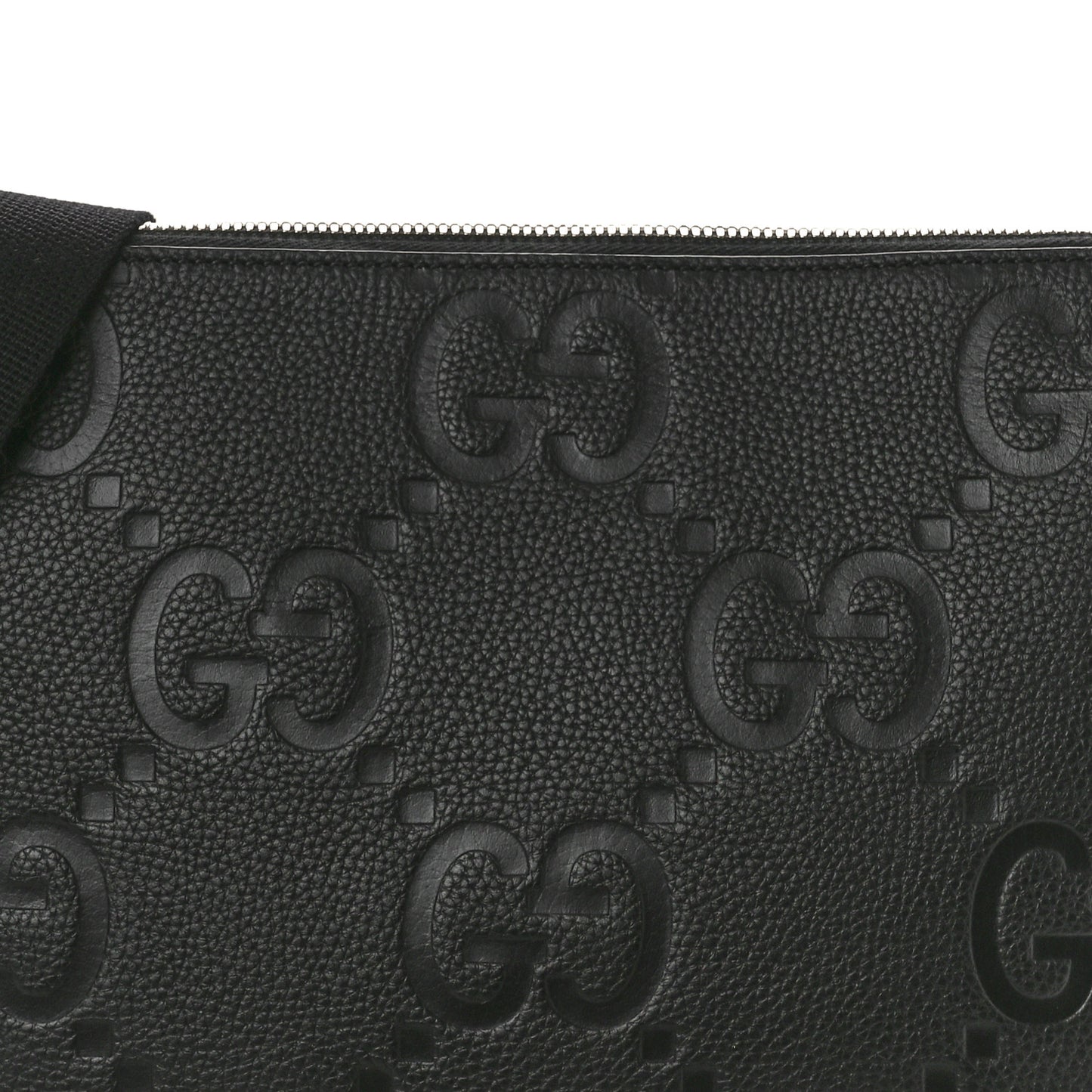 Piuma Calfskin Jumbo GG Embossed Medium Wristlet Messenger Bag Black