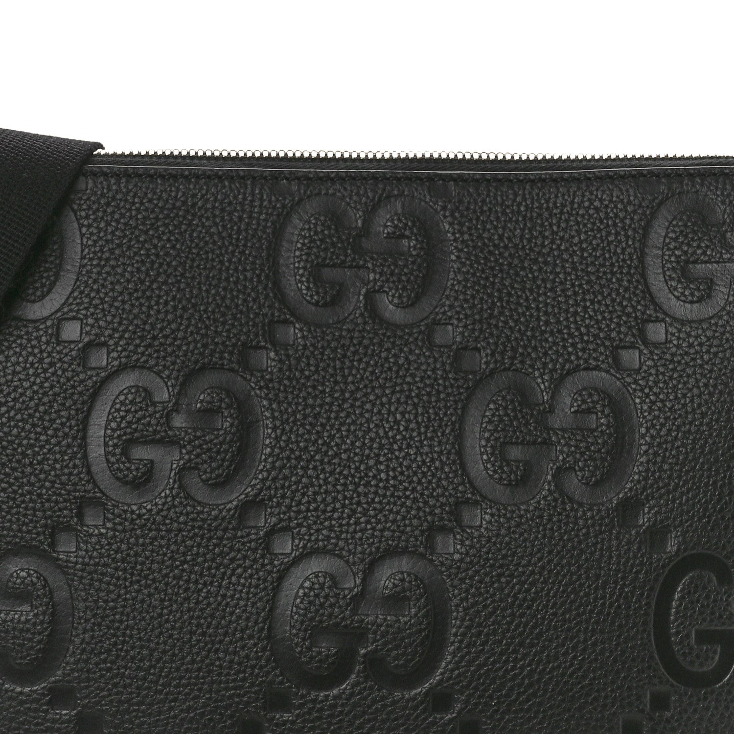 Gucci Piuma Calfskin Jumbo GG Embossed Medium Wristlet Messenger Bag Black 8 of 10
