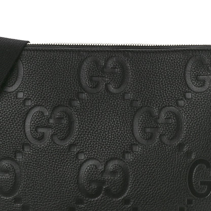 Gucci Piuma Calfskin Jumbo GG Embossed Medium Wristlet Messenger Bag Black 8 of 10