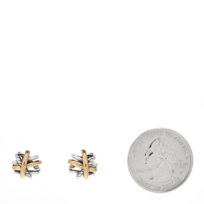 David Yurman Sterling Silver 18K Yellow Gold Crossover Stud Earrings 2 of 4