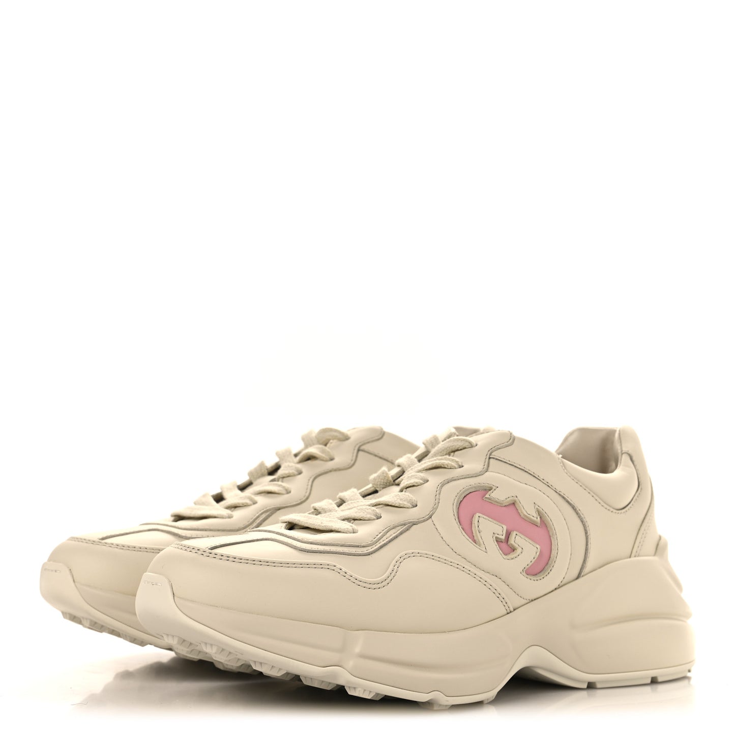 Dali Soft Calfskin Cut Out Interlocking G Womens Rhyton Sneakers 38.5 Ivoire Wild Rose