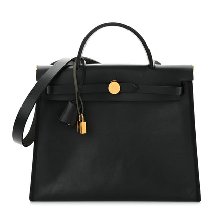 Hermes Toile H Berline Vache Hunter Herbag Zip PM 31 Black Ecru 1 of 12