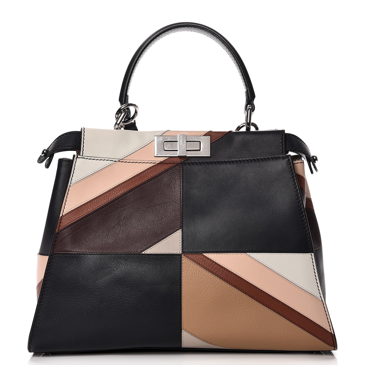 Fendi Vitello Seta Patchwork Medium Peekaboo Iconic Satchel Night Blue Multicolor 1 of 8