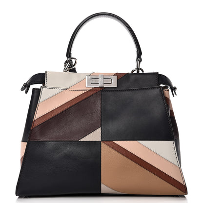 Fendi Vitello Seta Patchwork Medium Peekaboo Iconic Satchel Night Blue Multicolor 1 of 8