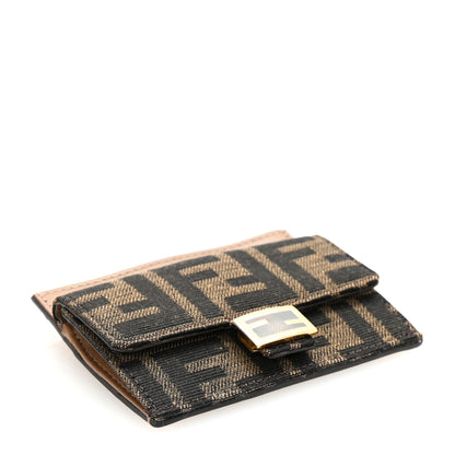 Fendi Fabric Jacquard FF 1974 Fold Over Card Holder Wallet Tobacco Moro 4 of 8