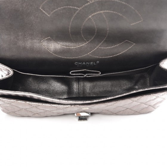 Metallic Calfskin Striped 2.55 Reissue 227 Silver