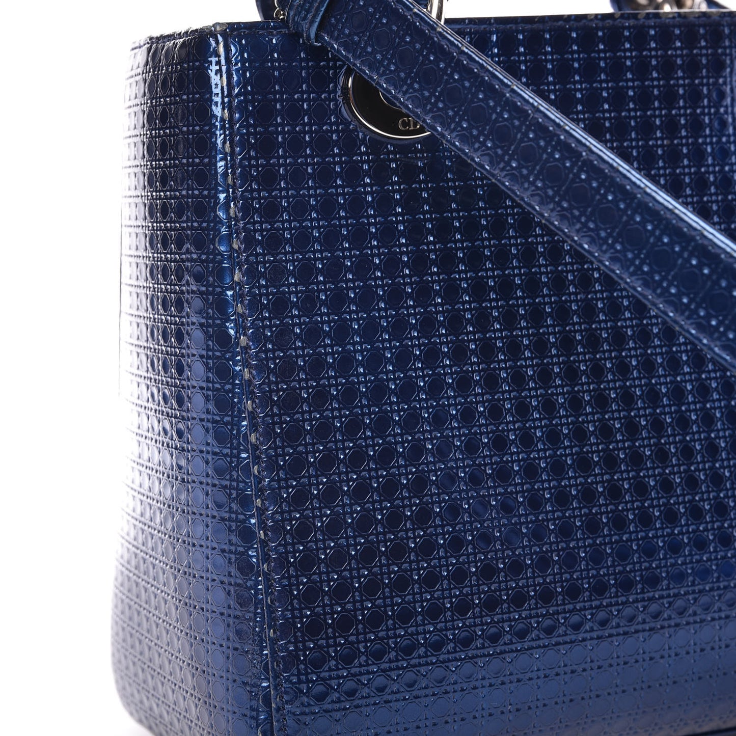 Metallic Patent Micro-Cannage Medium Lady Dior Blue